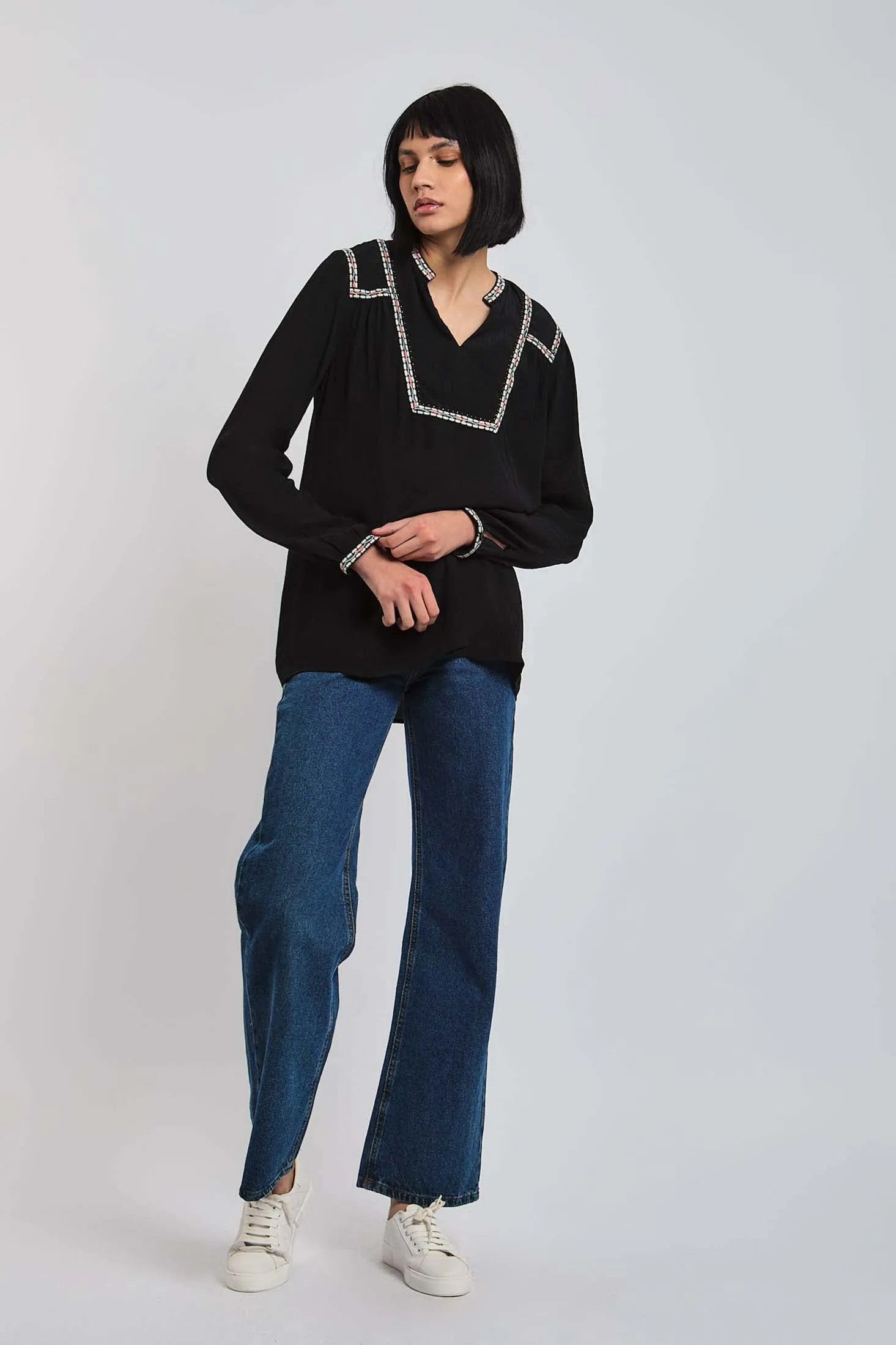 Women Blouse Viscose  Long Sleeve V-Neck