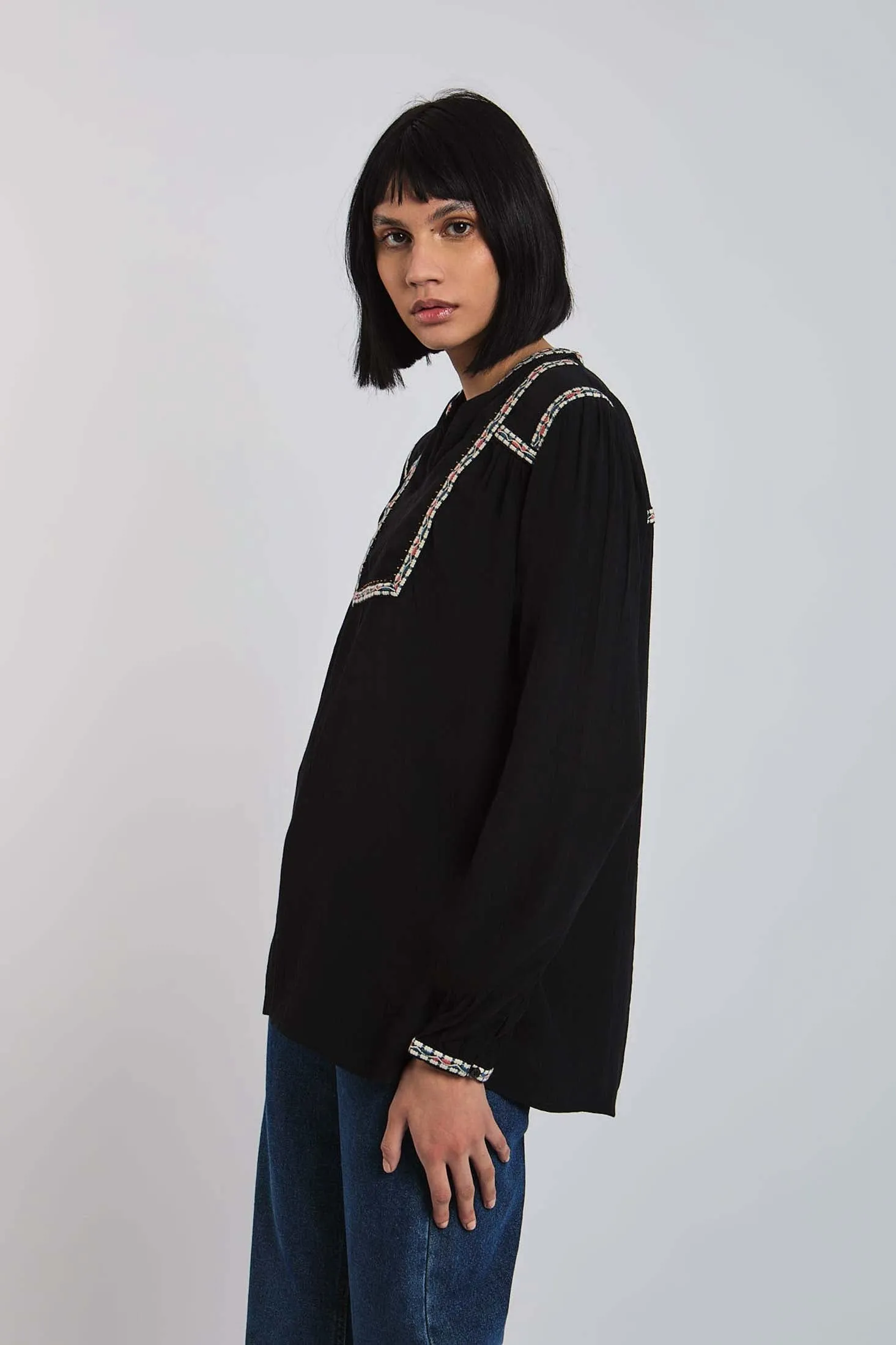 Women Blouse Viscose  Long Sleeve V-Neck