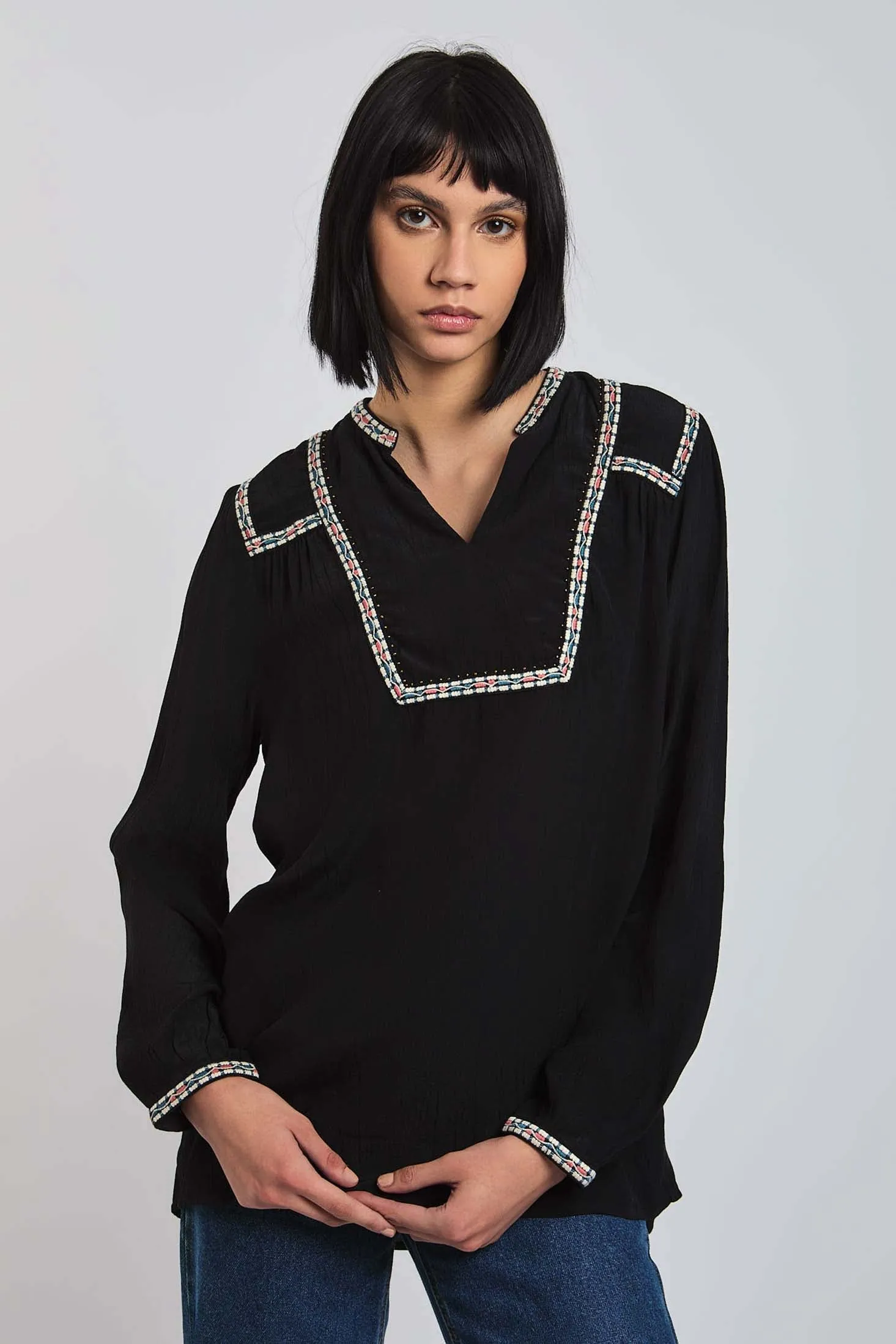 Women Blouse Viscose  Long Sleeve V-Neck