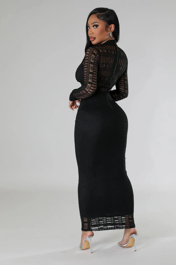 Women's Goddess Long Sleeve Roman Laced Black Maxi Dress