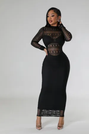 Women's Goddess Long Sleeve Roman Laced Black Maxi Dress