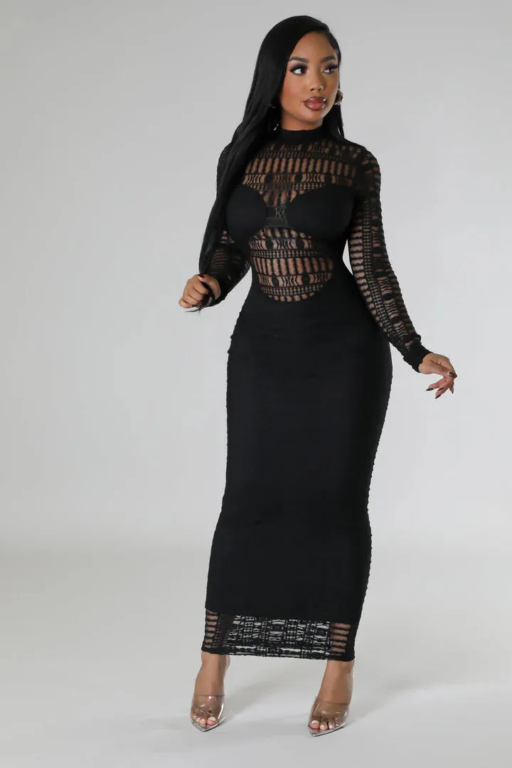 Women's Goddess Long Sleeve Roman Laced Black Maxi Dress