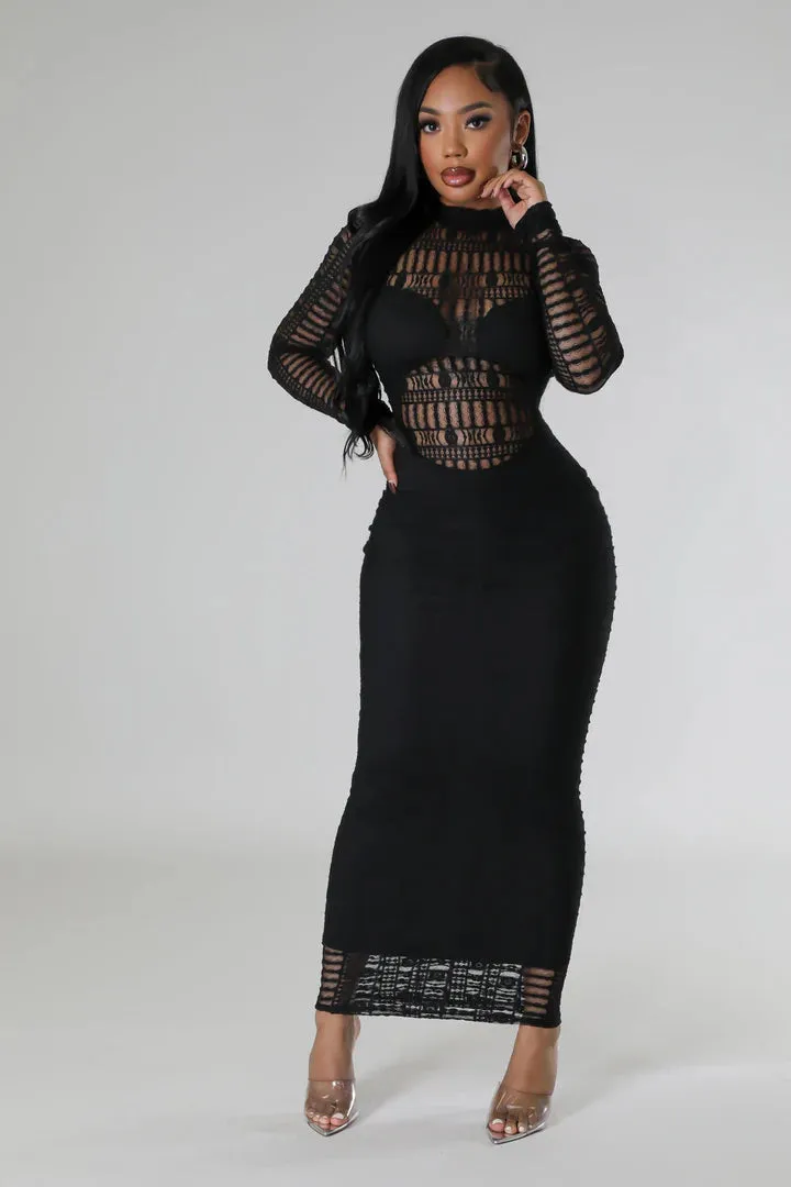 Women's Goddess Long Sleeve Roman Laced Black Maxi Dress
