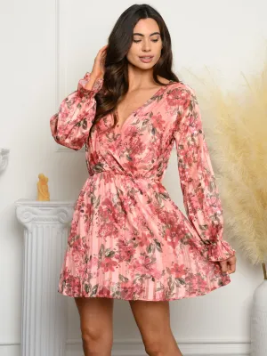 WOMEN'S LONG SLEEVE FLORAL MINI DRESS