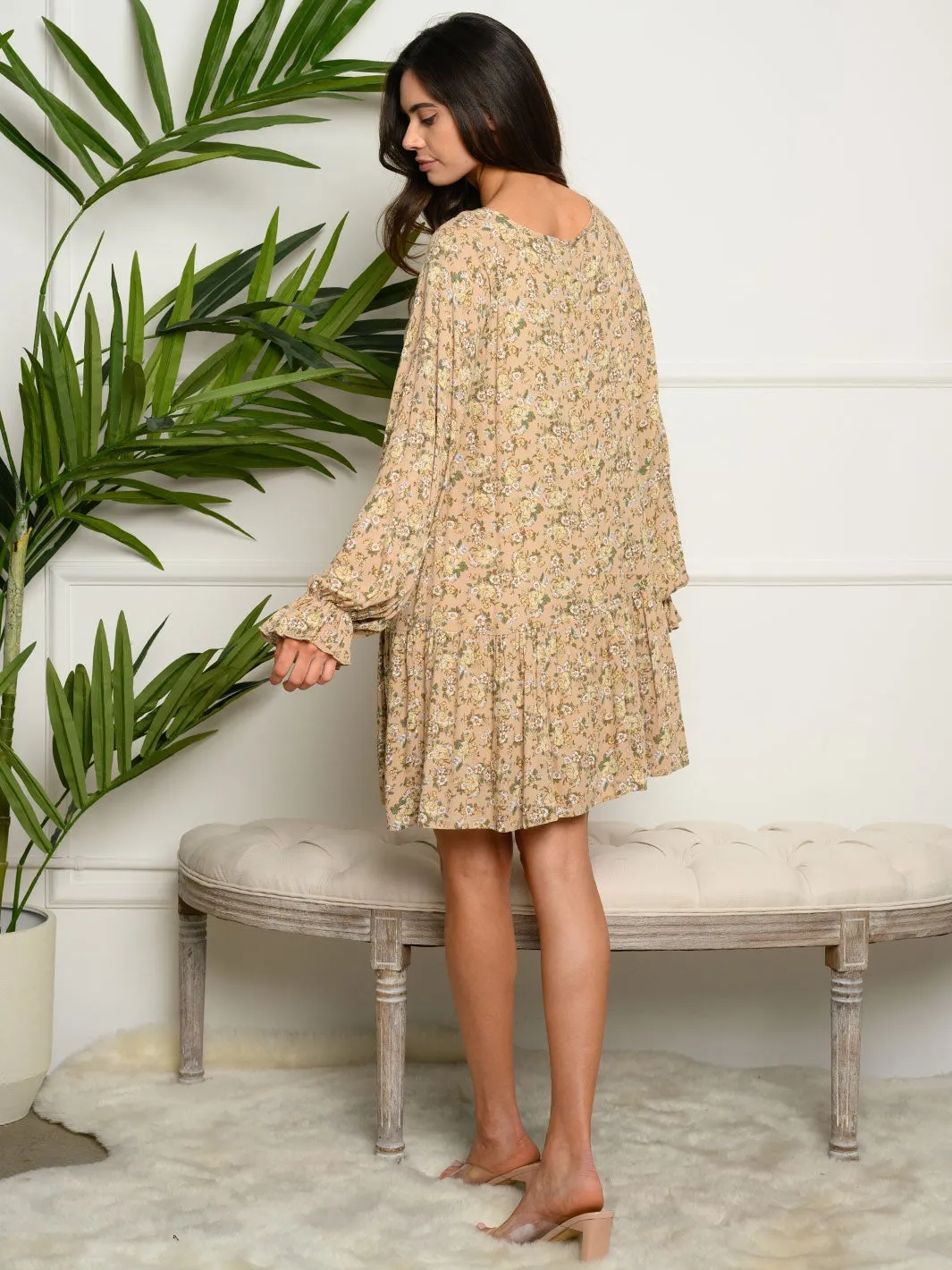 WOMEN'S LONG SLEEVE FLORAL MINI DRESS