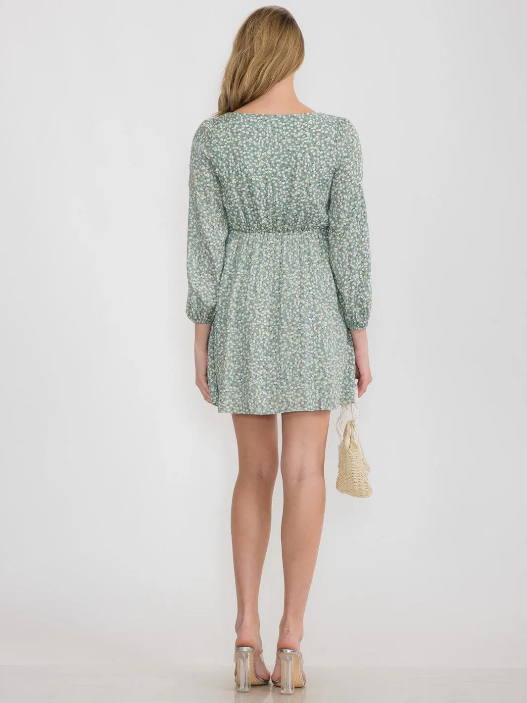 WOMEN'S LONG SLEEVE FRONT CUT OUT FLORAL MINI DRESS