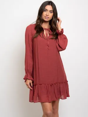 WOMEN'S LONG SLEEVE MISI RUFFLE DETAIL DRESS