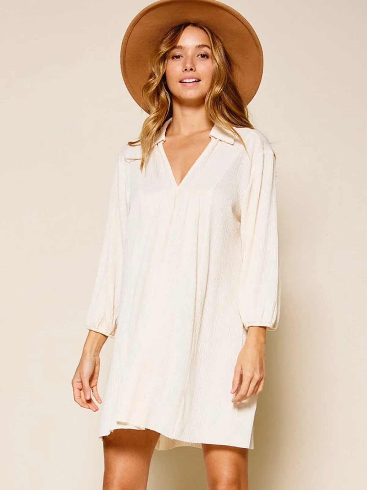 WOMEN'S LONG SLEEVE V-NECK TUNIC MINI DRESS