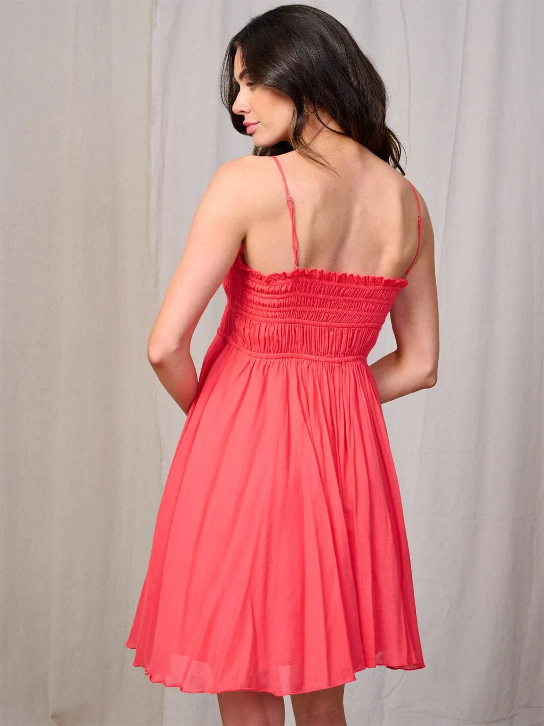 WOMEN'S SLEEVELESS SMOCK BUTTONS DETAILED FIT & FLARE MINI DRESS