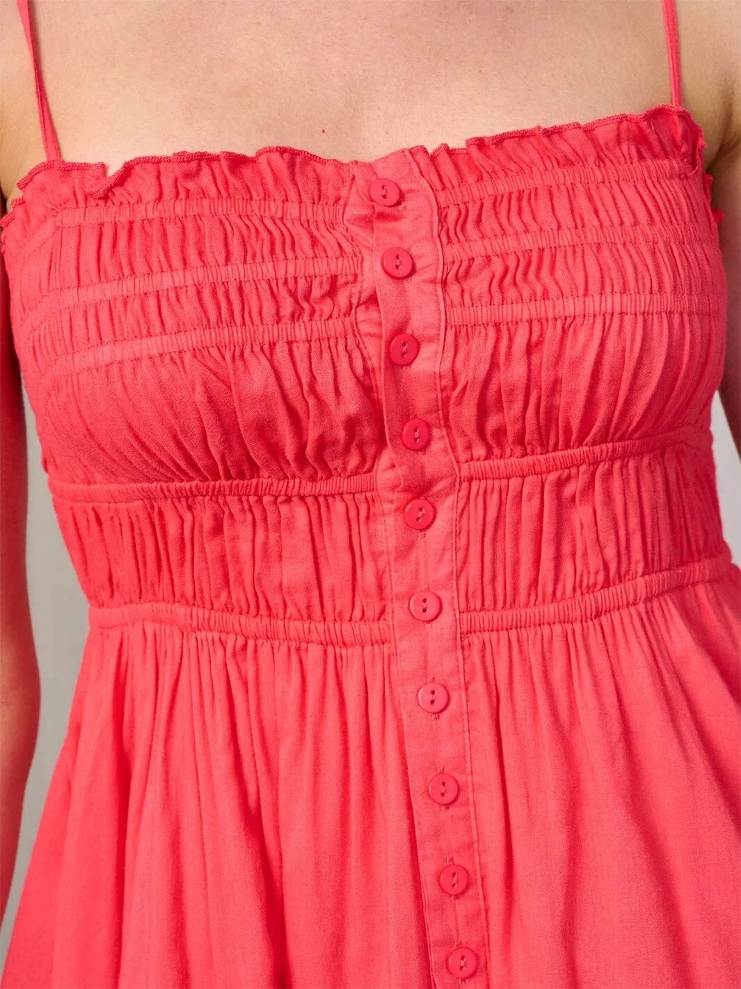 WOMEN'S SLEEVELESS SMOCK BUTTONS DETAILED FIT & FLARE MINI DRESS