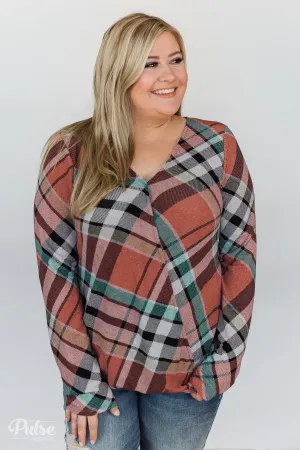 Wrap of Fall Plaid Top- Peachy Orange