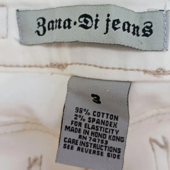 Y2K Vintage Capris Sz 3 Ivory HAND EMBROIDERED Floral Flowers Bohemian Boho