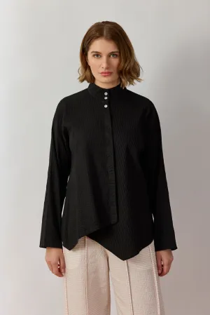 Yacco Maricard Asymmetrical Cotton Blouse in Black