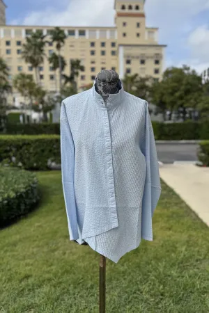 Yacco Maricard Asymmetrical Cotton Blouse in Misty Blue