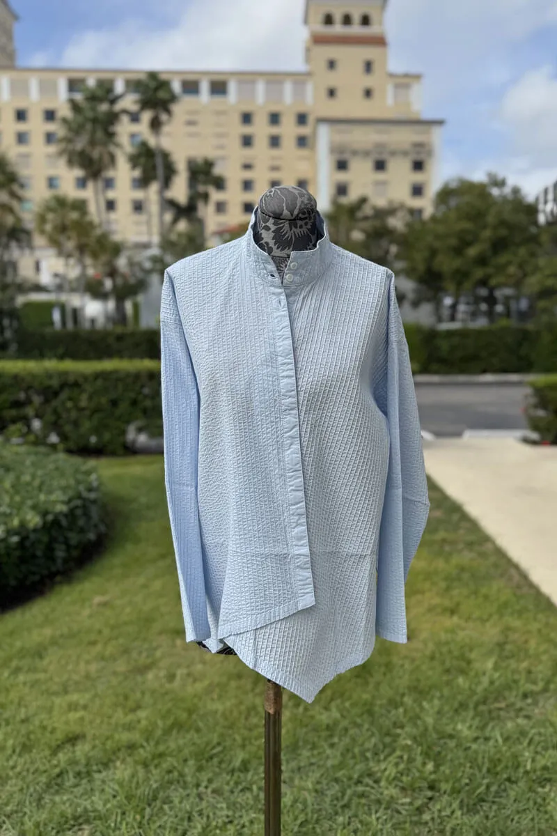 Yacco Maricard Asymmetrical Cotton Blouse in Misty Blue