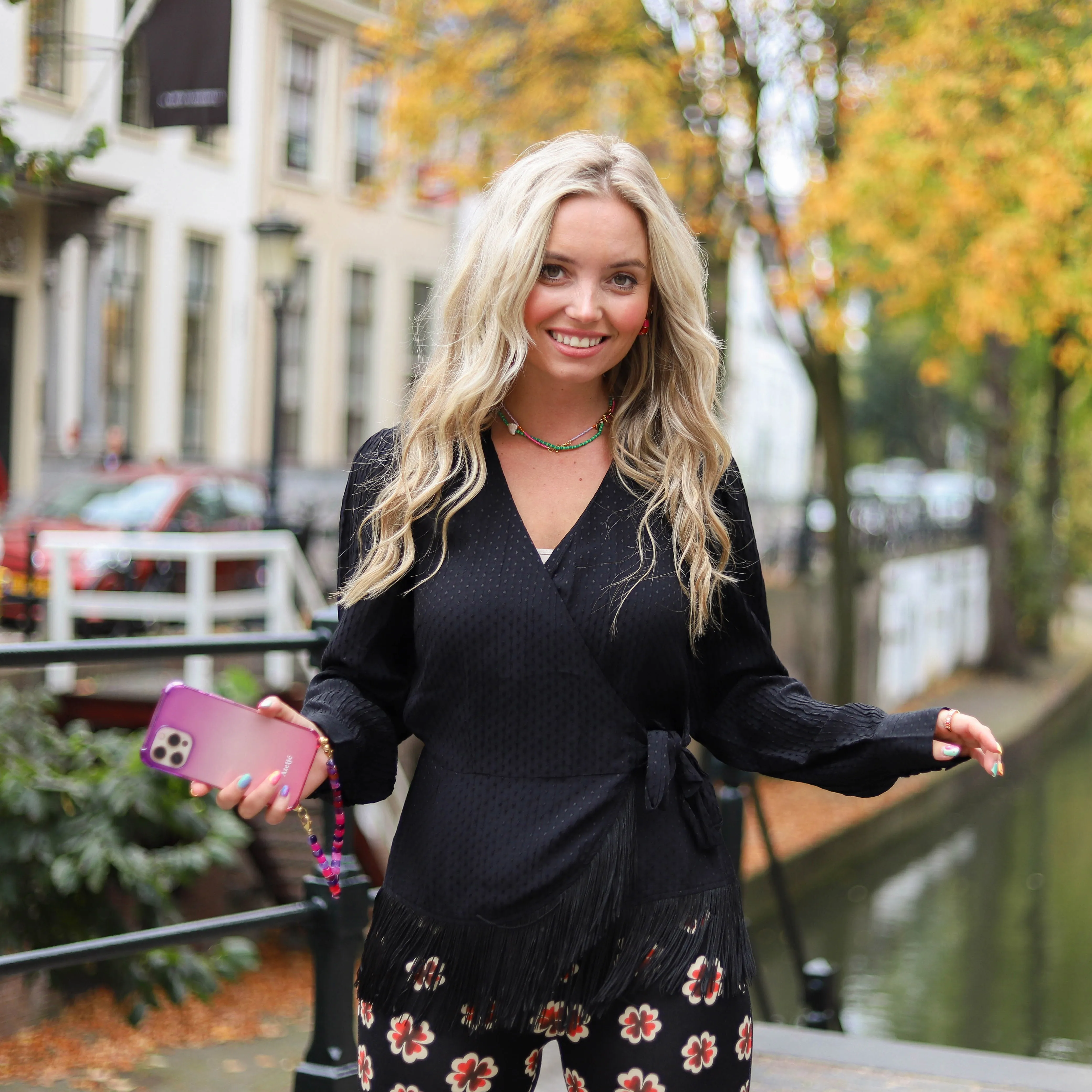 YAS Frilla wrap top zwart
