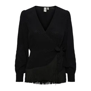 YAS Frilla wrap top zwart