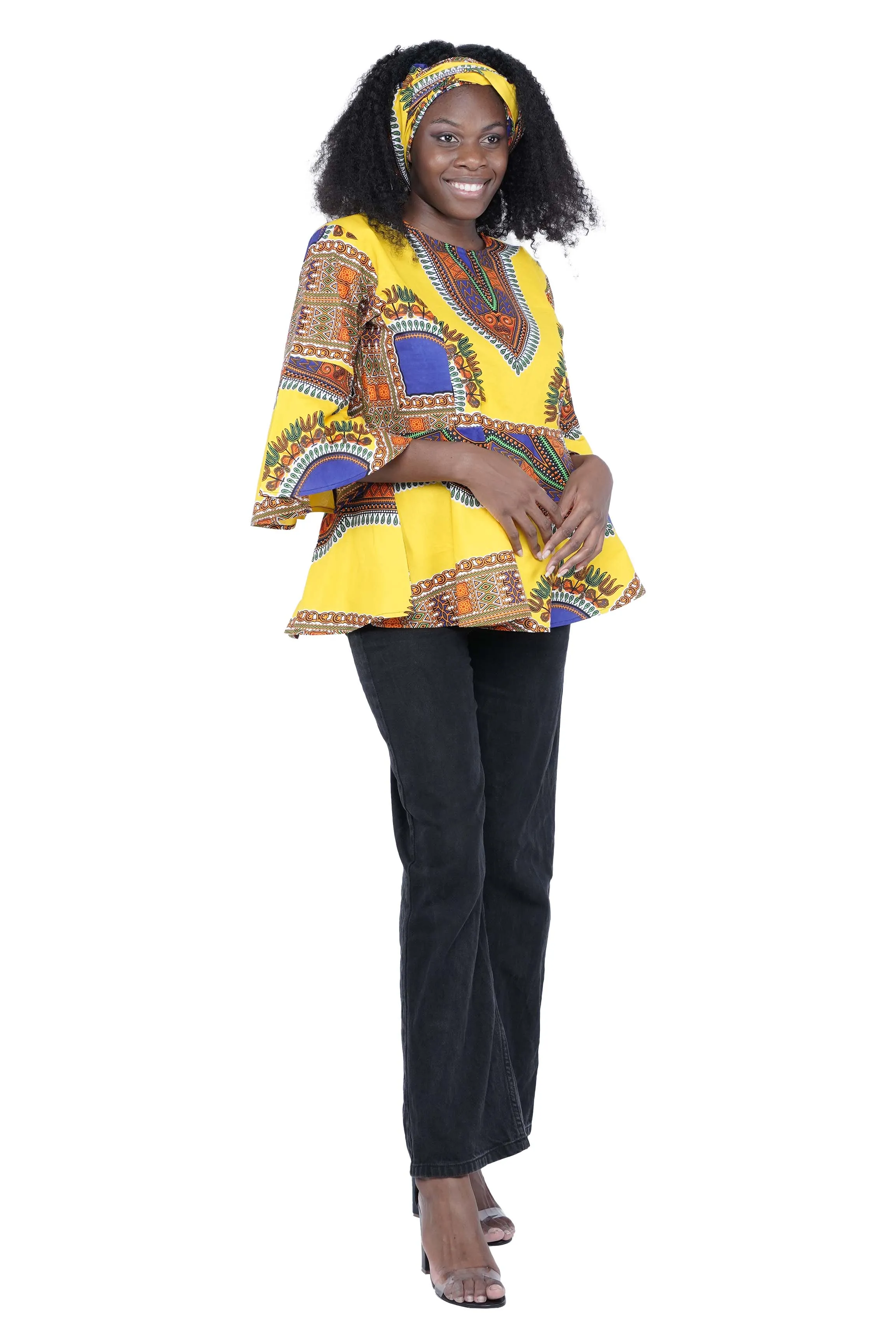 Yellow Dashiki Umbrella Sleeve Blouse