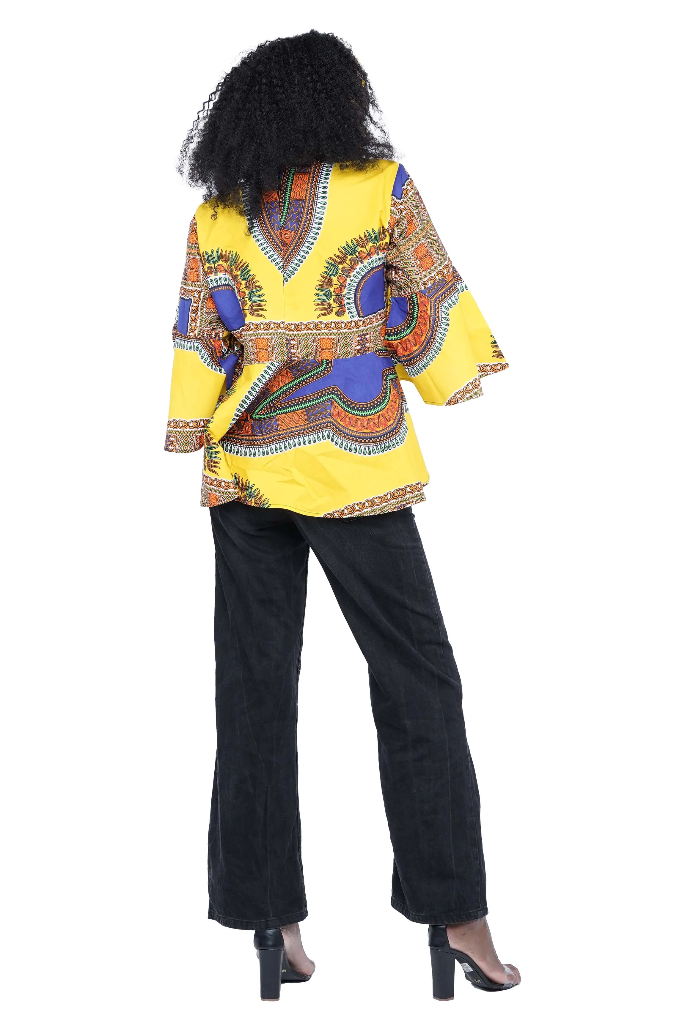 Yellow Dashiki Umbrella Sleeve Blouse