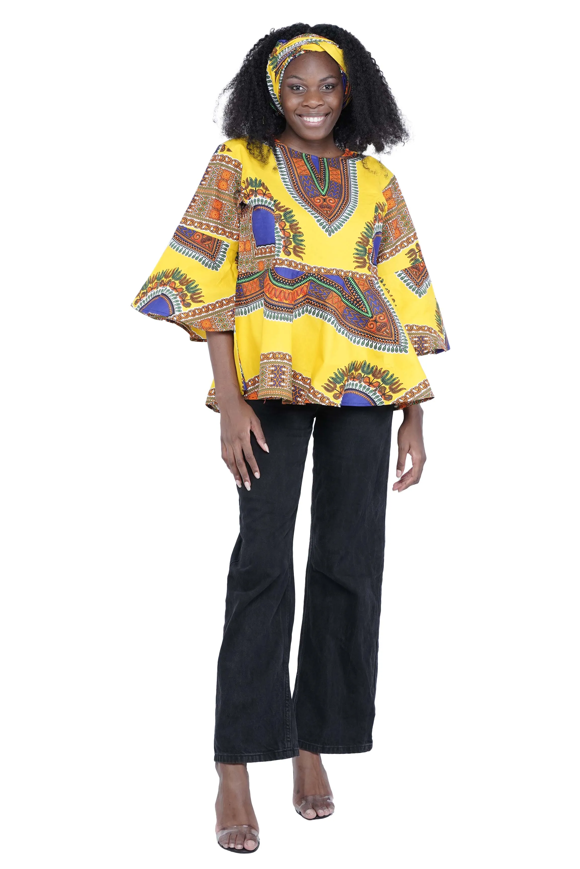 Yellow Dashiki Umbrella Sleeve Blouse