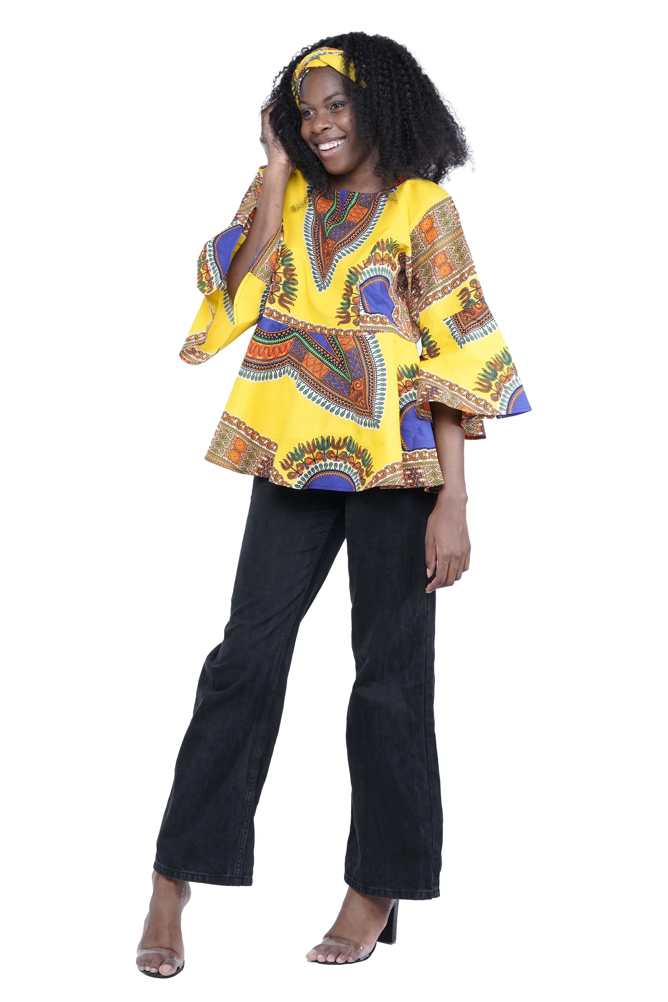 Yellow Dashiki Umbrella Sleeve Blouse