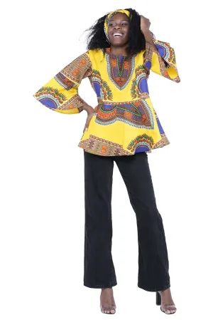 Yellow Dashiki Umbrella Sleeve Blouse