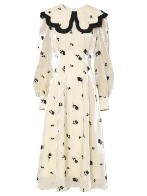 Yellow Floral Print Long Sleeve 1950S Mermaid Vintage Dress