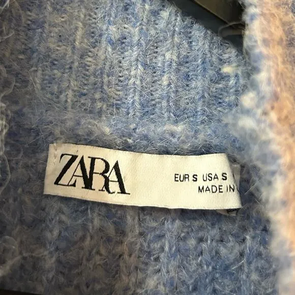 Zara Blue knit mock neck Sweater dress Oversized Fit Size Small