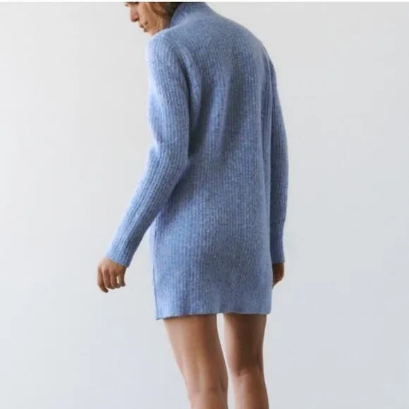 Zara Blue knit mock neck Sweater dress Oversized Fit Size Small