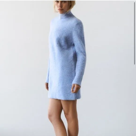 Zara Blue knit mock neck Sweater dress Oversized Fit Size Small