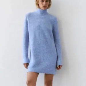 Zara Blue knit mock neck Sweater dress Oversized Fit Size Small