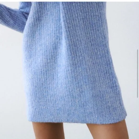 Zara Blue knit mock neck Sweater dress Oversized Fit Size Small