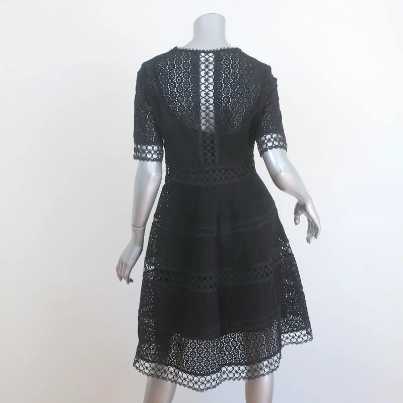 Zimmermann Dress Black Crochet Lace Size 2 Short Sleeve Fit & Flare