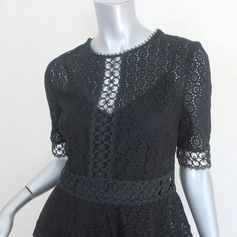 Zimmermann Dress Black Crochet Lace Size 2 Short Sleeve Fit & Flare