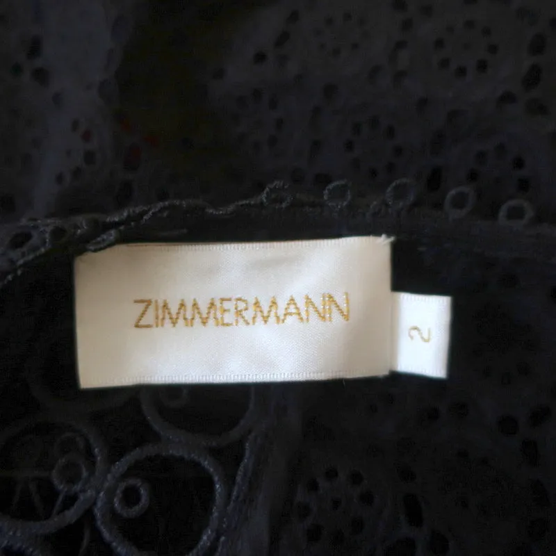 Zimmermann Dress Black Crochet Lace Size 2 Short Sleeve Fit & Flare