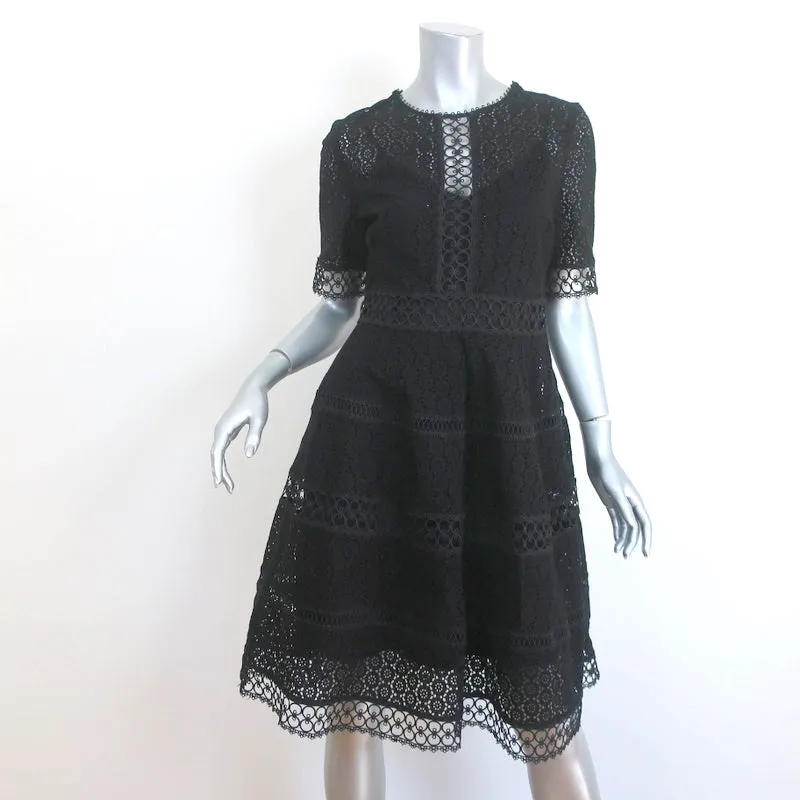 Zimmermann Dress Black Crochet Lace Size 2 Short Sleeve Fit & Flare