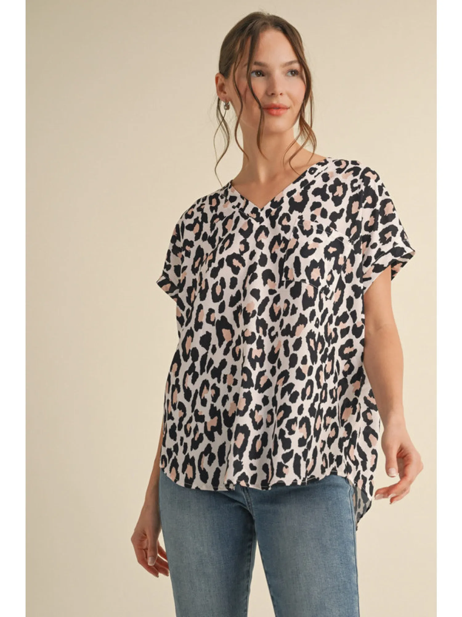Zoe Animal Print V-Neck Blouse
