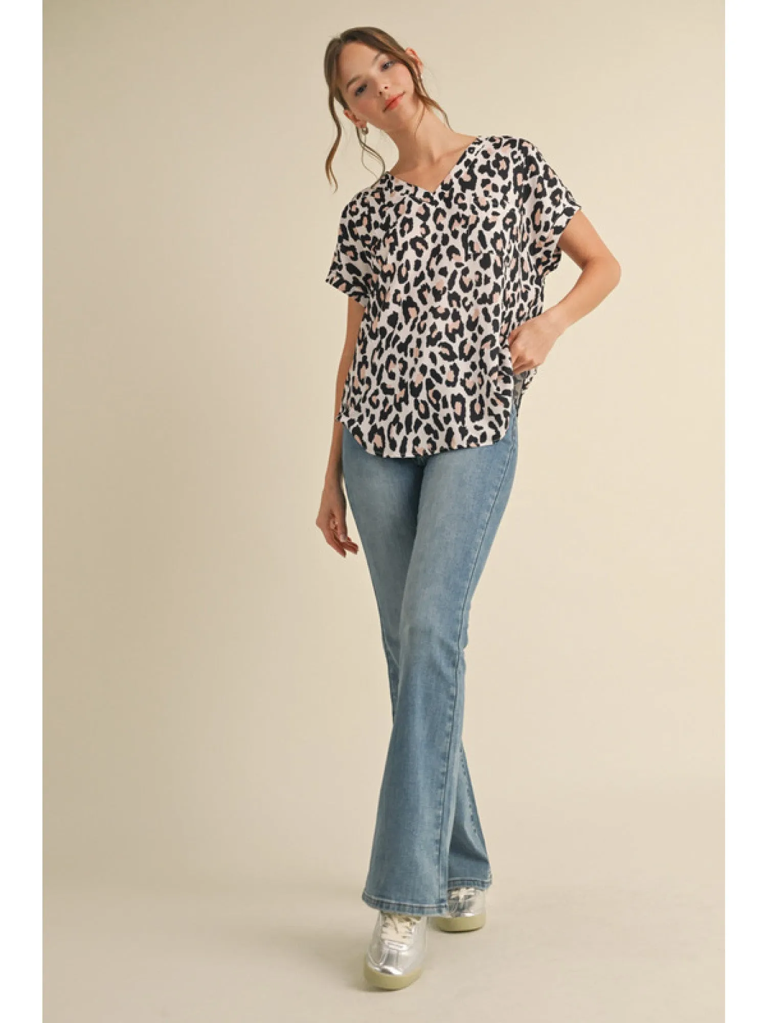 Zoe Animal Print V-Neck Blouse